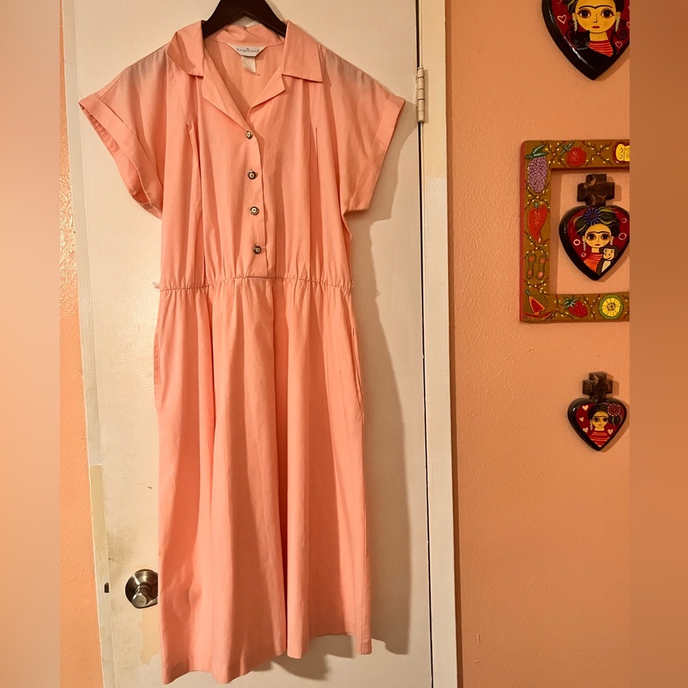 Vintage 80's TropiCool Coral Pink Summer Dress Size 16